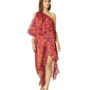 Misa Los Angeles Pink Asymmetrical One-Shoulder Sundress